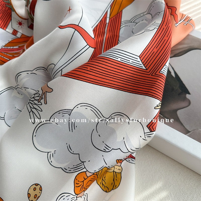 Sallys 100% Twill Silk Large Wrap Scarf Stole Boats Print Square Shawl 135cm