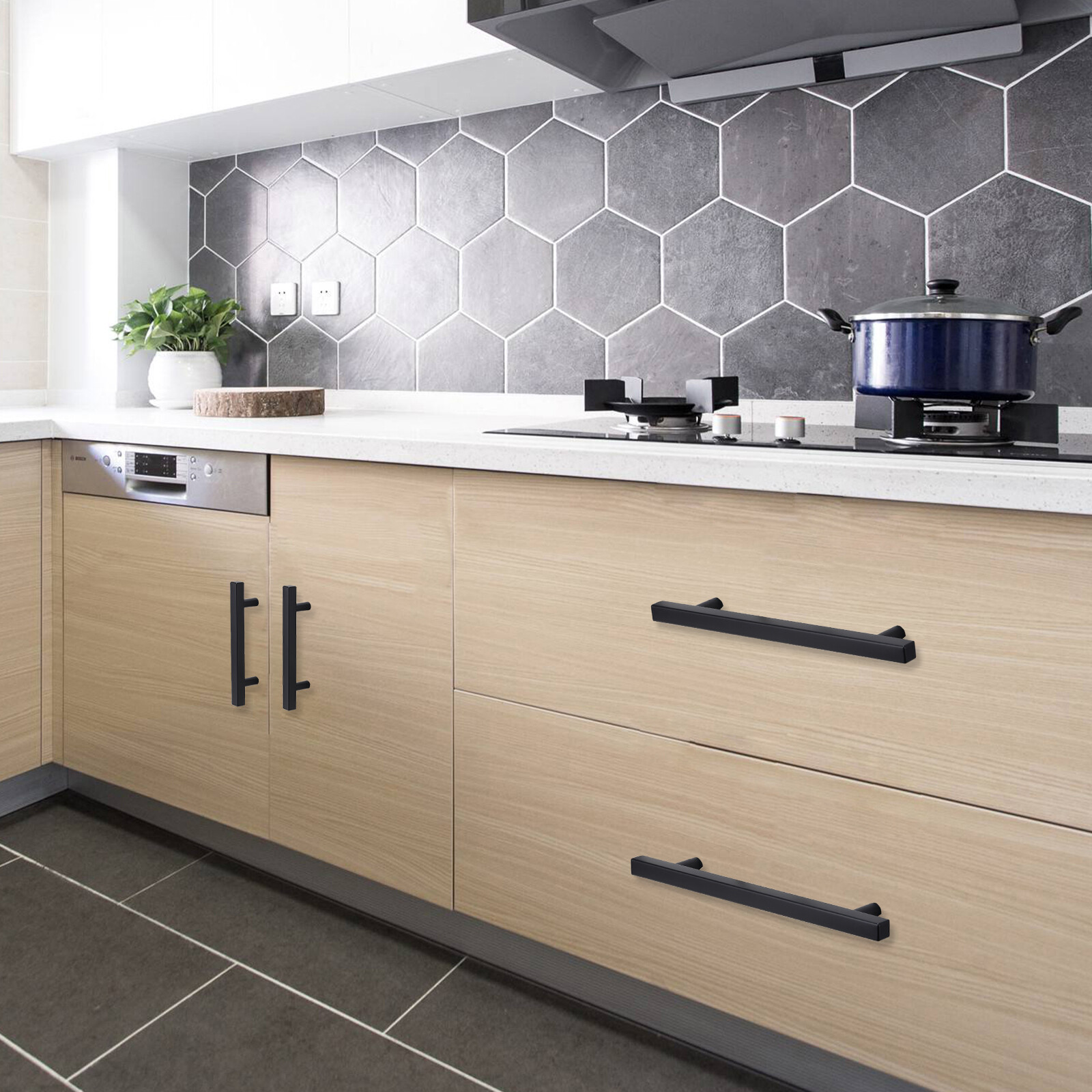 30Pack Matte Black Kitchen Cabinet Pulls Stainless Steel Drawer T Bar Handles US