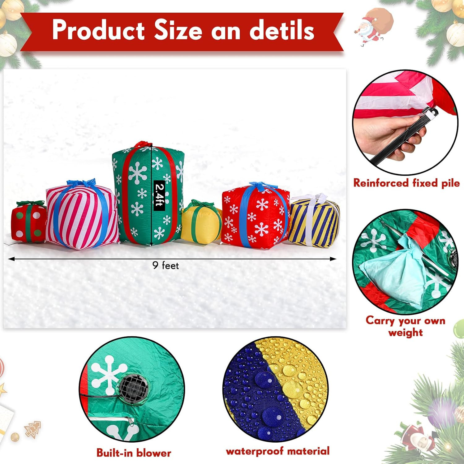 9 Ft Long Christmas Giant Inflatable Gift Boxes with LED Lights Outdoor Decorati