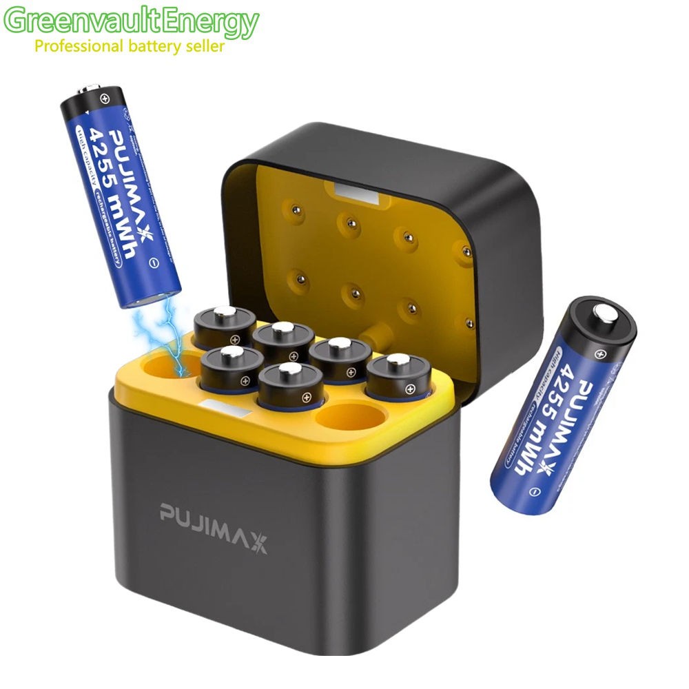 PUJIMAX 4255mWh AA 1.5V High Capacity Rechargeable Lithium Batteries + Charger