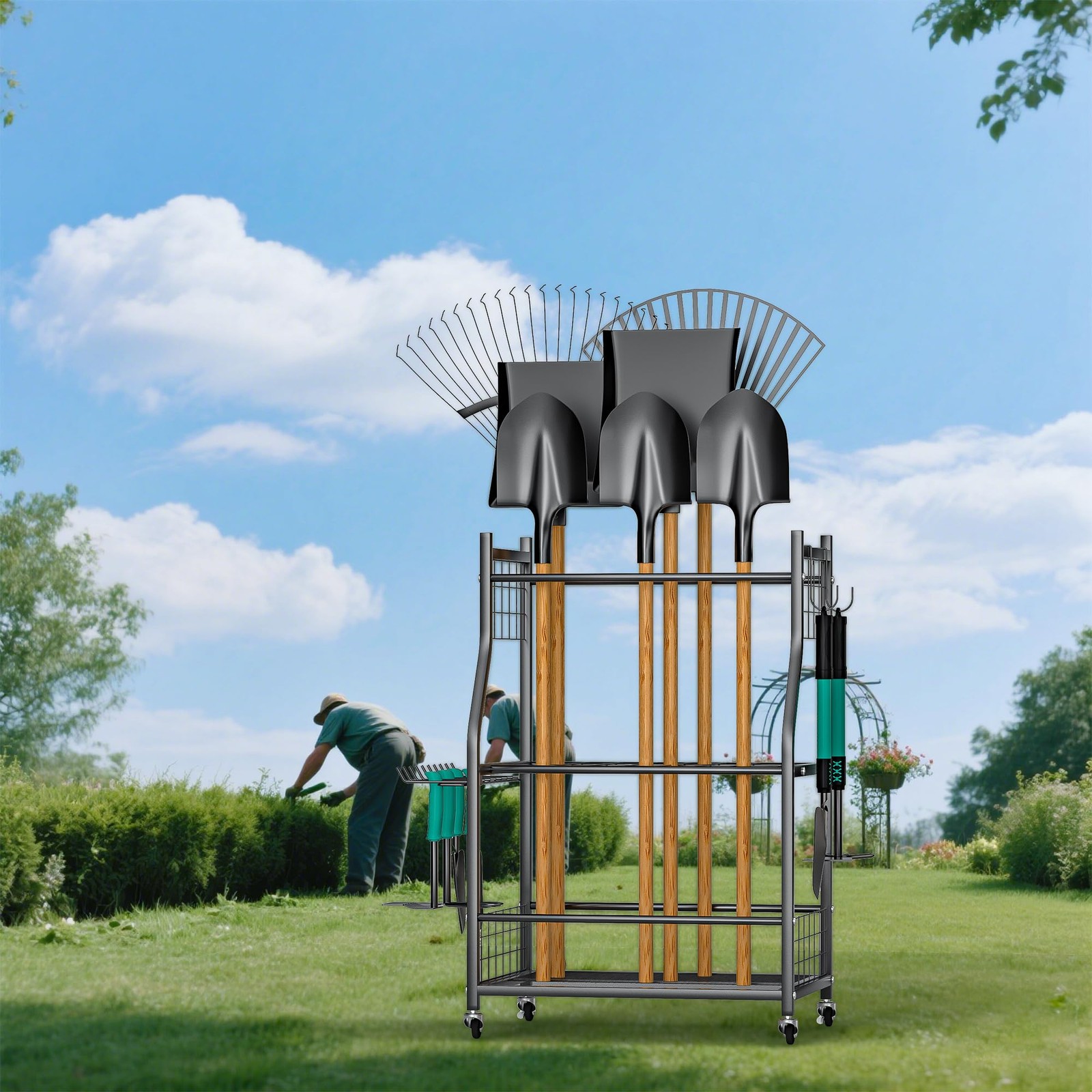 EVERHANGER Garden Tool Organizer Stand, Garage Storage Medium, Black