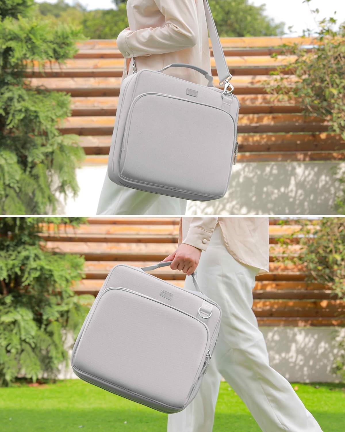 HINOOR 3-Inch D-Ring Zipper Binder w/ Shoulder Strap Holds Up To 700 Sheets Gray