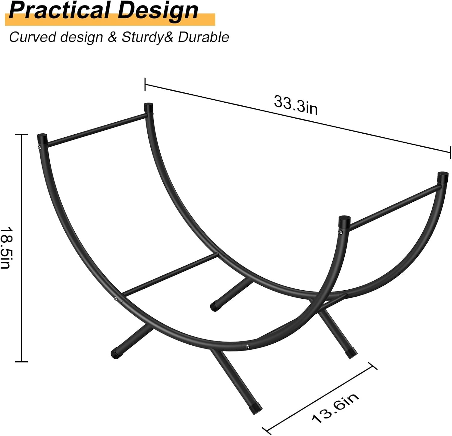 Curved Firewood Rack 33" Heavy Duty Metal Fireplace Log Holder Firewood Storage
