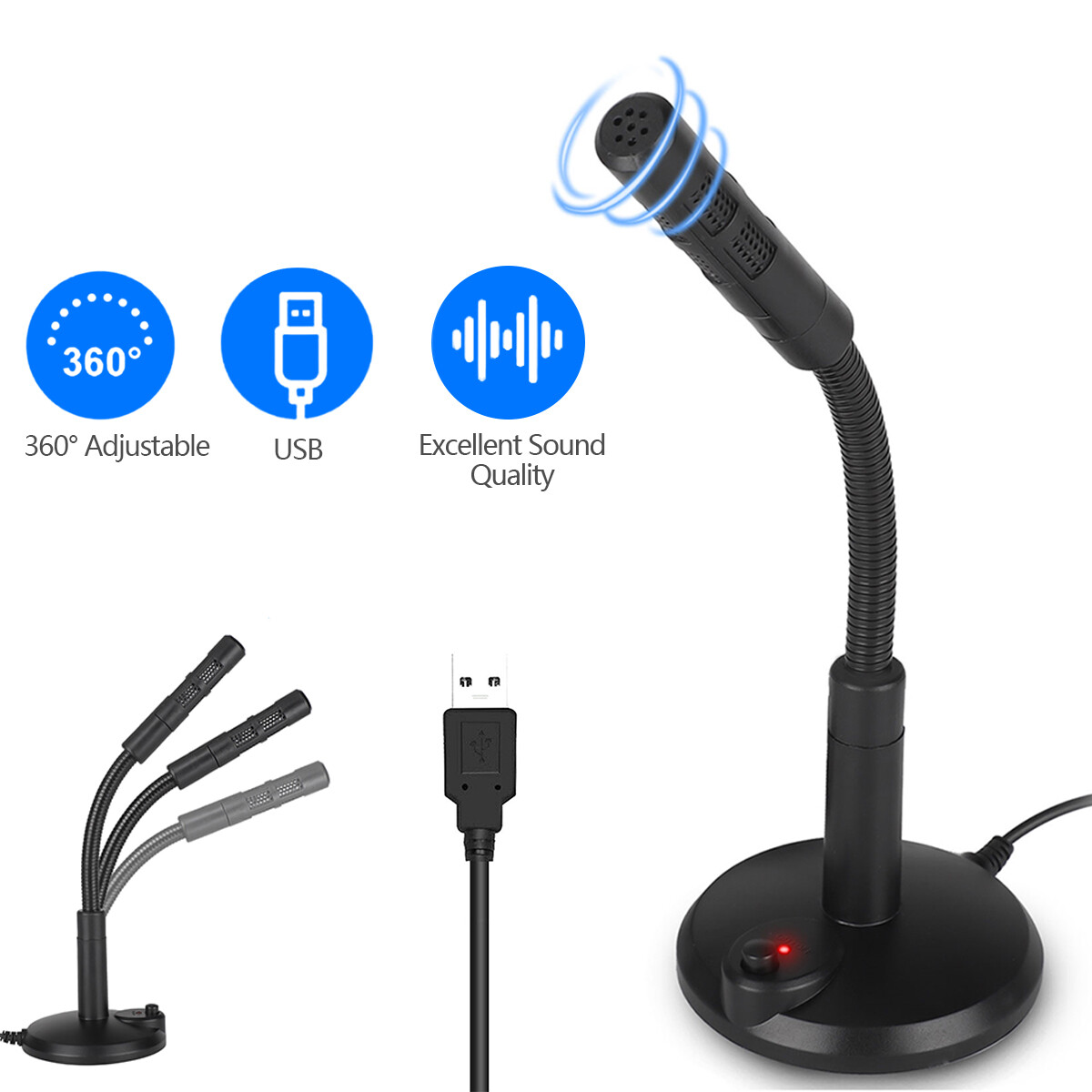 USB Computer Mini Microphone Stand Recording Mic For PC Desktop Laptop