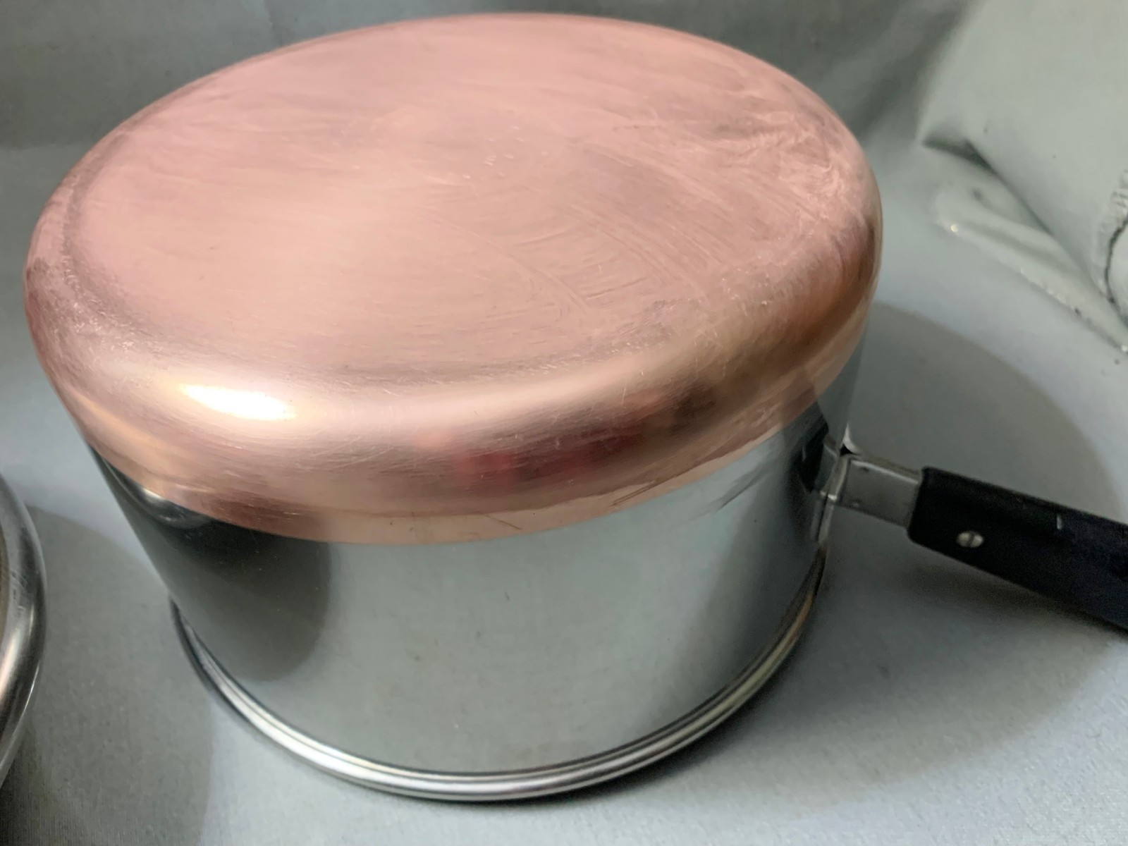 VTG PRE 68 REVERE WARE 4 QT SAUCE POT PAN LONG HANDLE LID COPPER STAINLESS STEEL