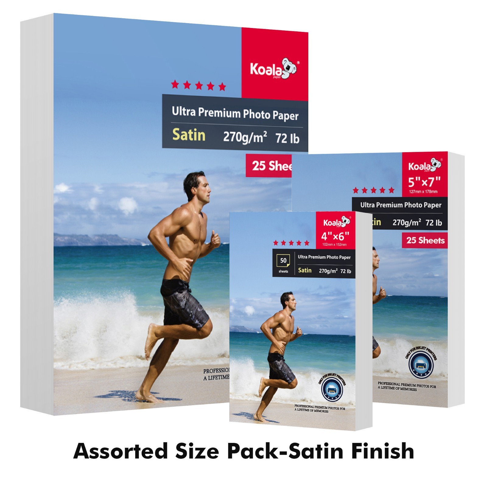 Assorted Size Pack - Koala Ultra Premium Satin Photo Paper 72lb Inkjet Printer