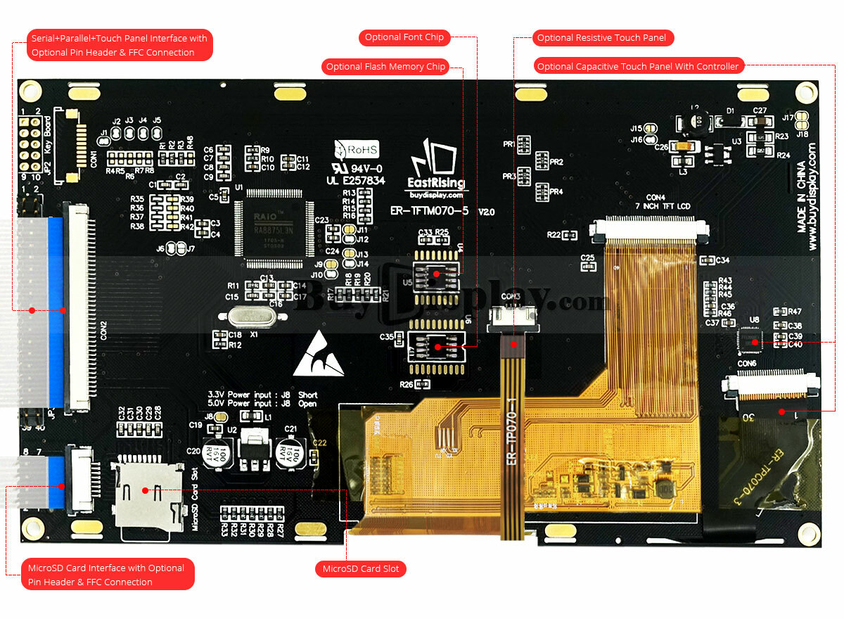 7"inch TFT LCD Module w/Multi-Capacitive Touch Screen Panel,I2C,SPI,Tutorial