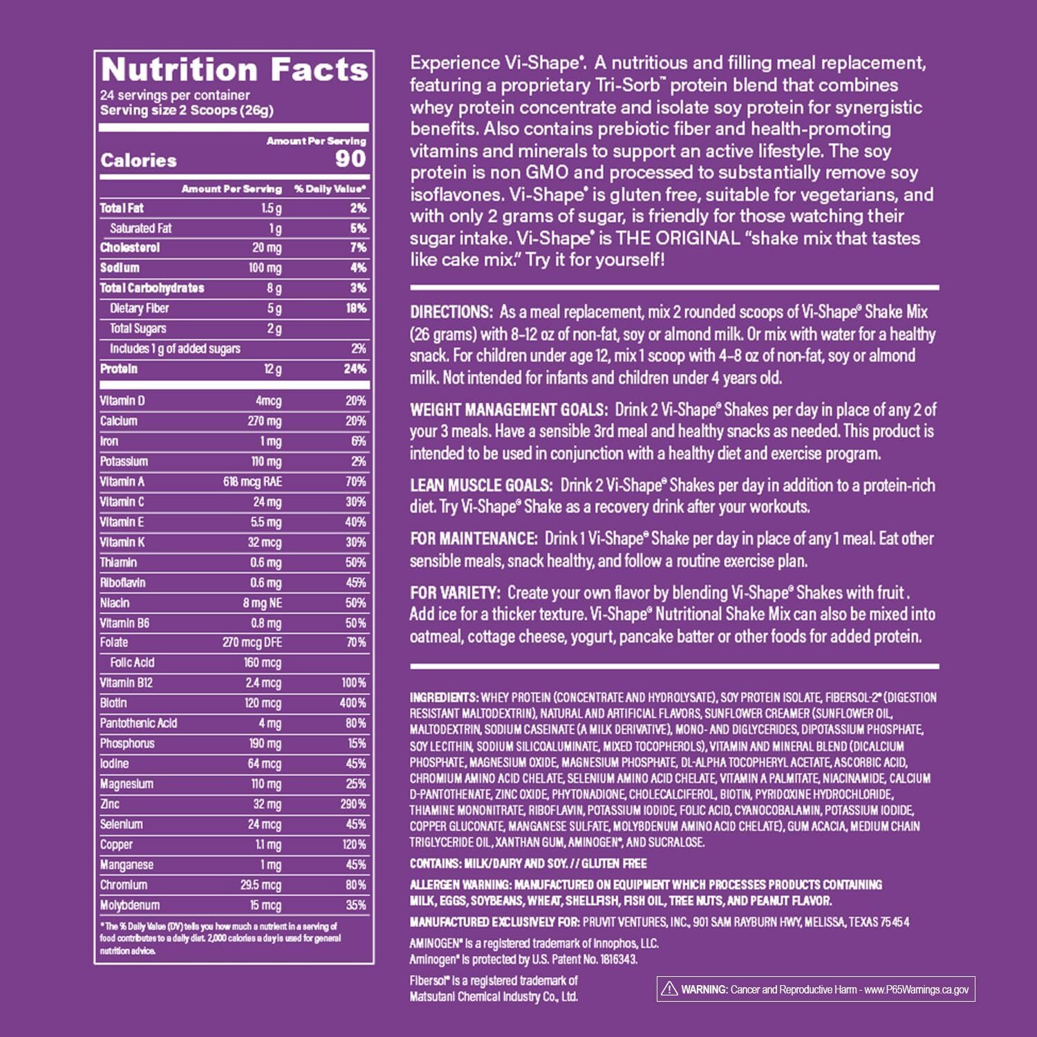 Vi Shape Original Nutritional Shake Mix Sweet Cream Flavor TriSorb Protein Blend