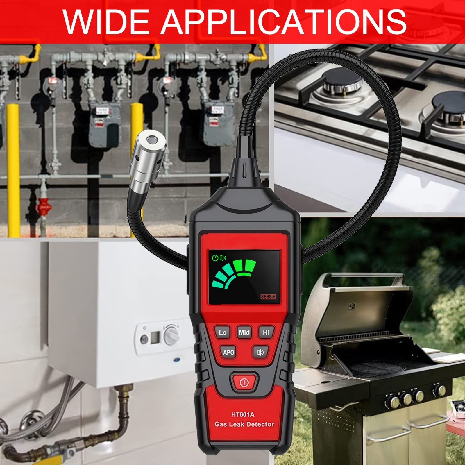 Natural Gas Detector, Combustible Gas Leak Detector with 17-Inch Probe