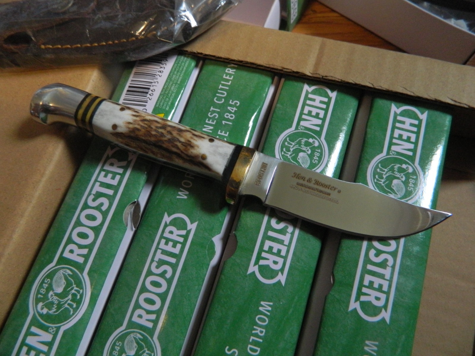 HEN & ROOSTER Fixed Blade KNIFE Stag Handle w/ Original Leather Sheath HR-5048