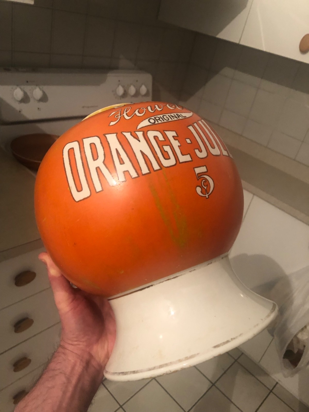 VINTAGE RARE c.1919 CERAMIC "HOWEL'S ORANGE-JULEP 5c" SODA FNT SYRUP DISPENSER