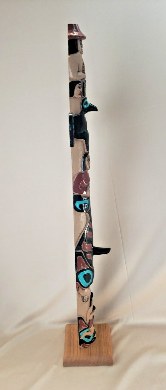 VINTAGE 24 1/2" TLINGIT NW COAST INDIAN WOOD MULTIPLE FIGURES TOTEM POLE MODEL