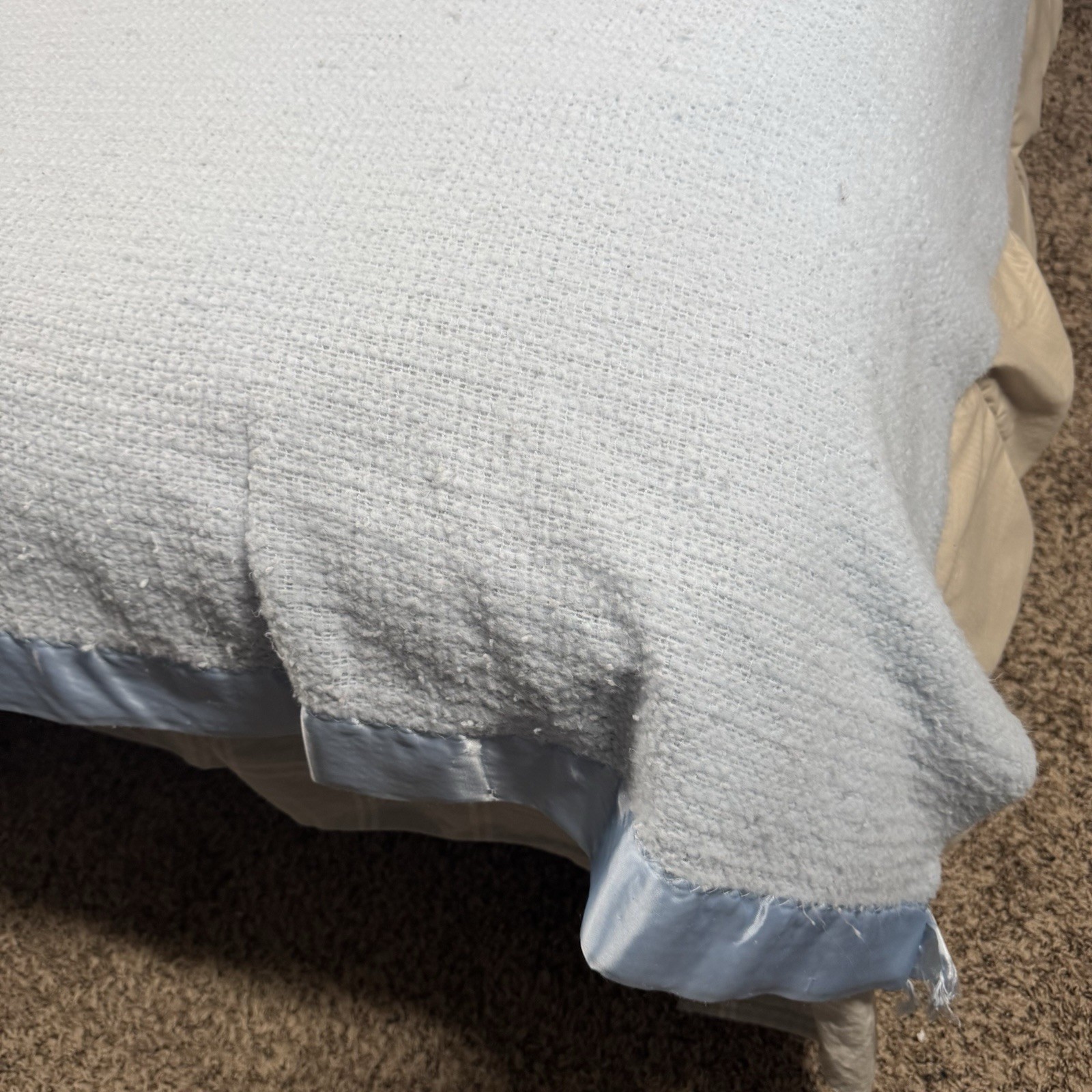 VTG Blue Blanket Thermal Waffle Weave Soft Satin Trim Cannon Mills Co 72x82