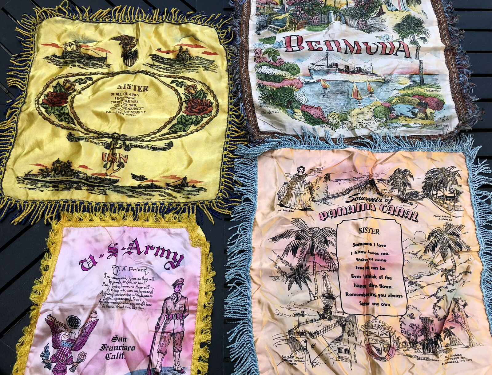 4 WW II ERA 1940's  PILLOW SHAMS / CASE COVERS COVER WALL HANGING SATIN FINISH