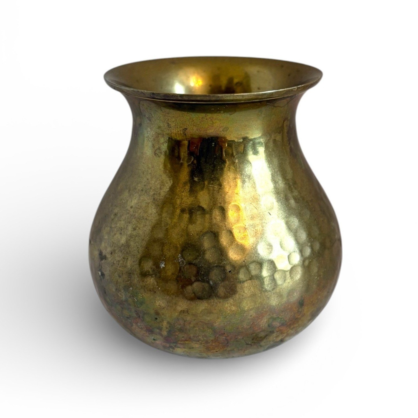 Vintage Solid Brass Hammered Mini Bud Vase Made in India 3.25 Inch Bulbous Gold