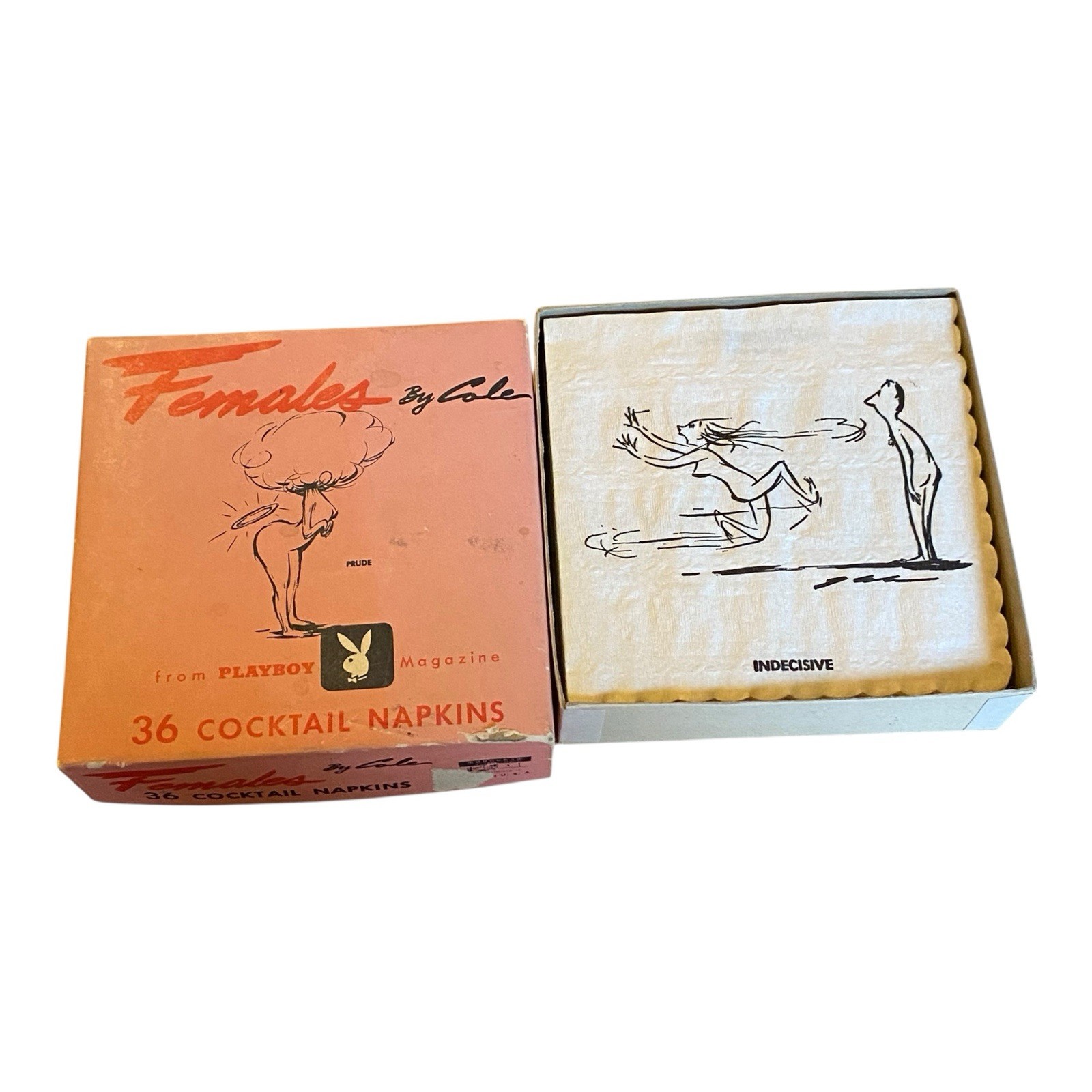 1956 PLAYBOY MAGAZINE Vintage Bar Lounge Cocktail Napkins "FEMALES" by Cole NUDE