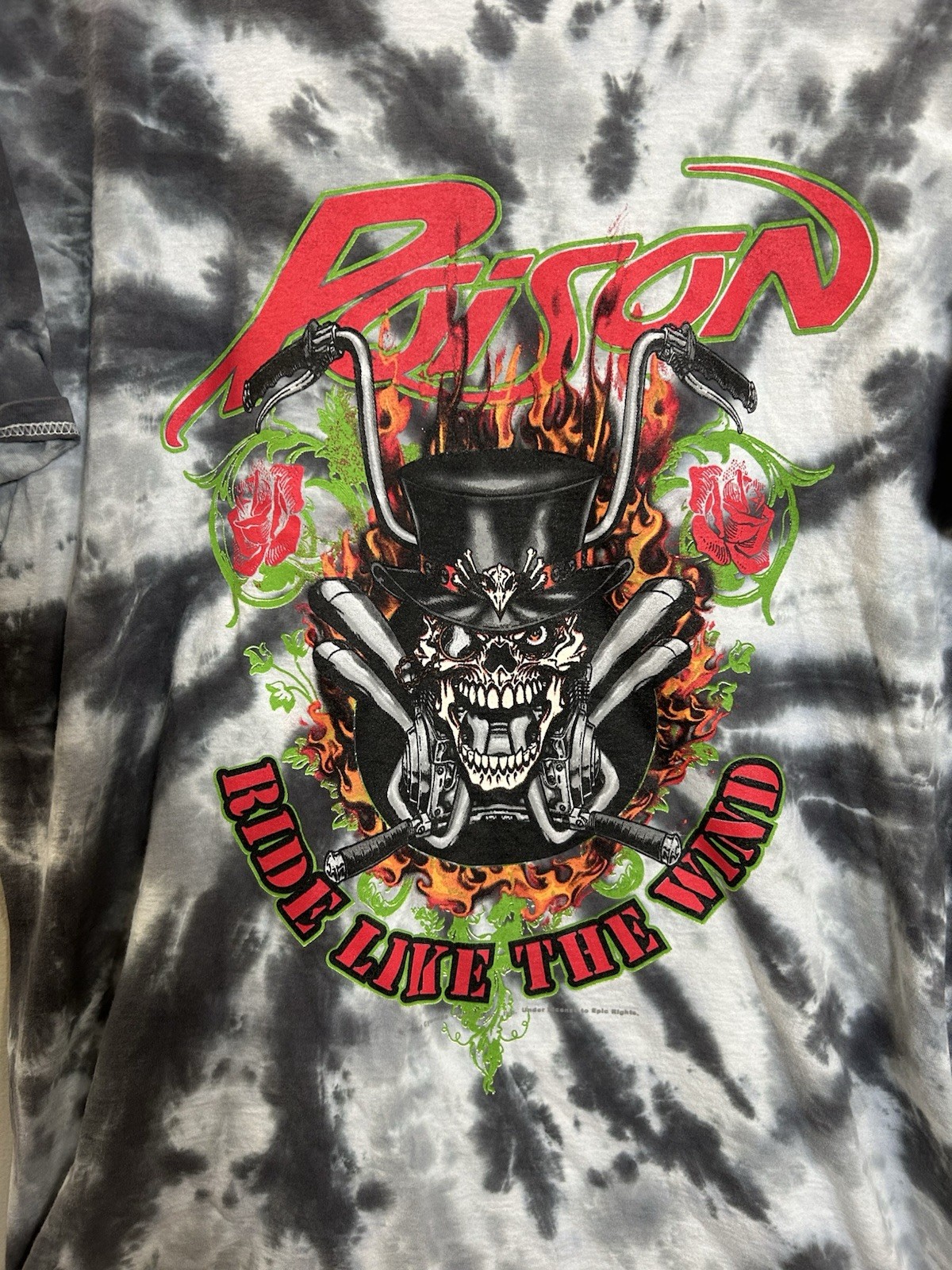 Poison Ride Like The Wind Large T-Shirt Unisex S/S Graphic Tie Dye Gray