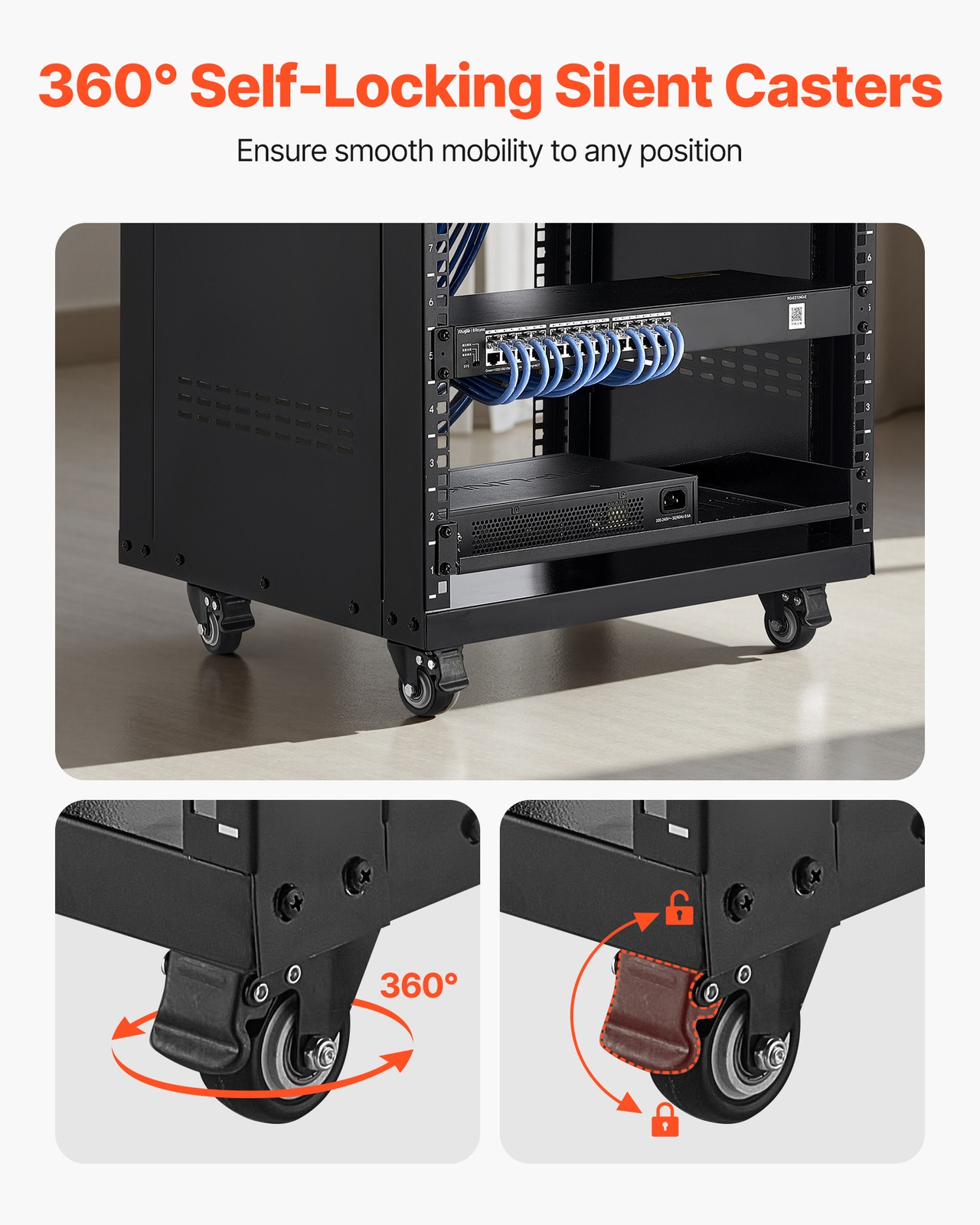 VEVOR 16U AV Rack Stand 500 lbs Capacity Network Stereo Recording Studio Rack