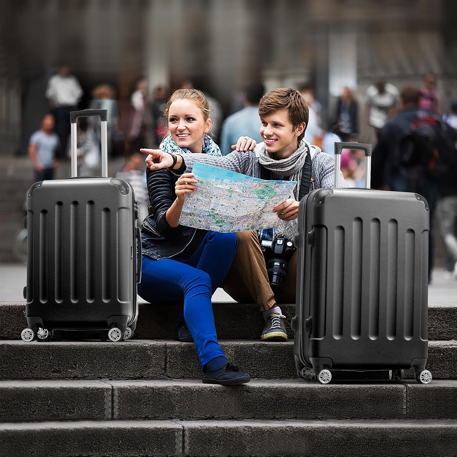 3-Piece Hardshell Luggage Sets with Spinner Wheels TSA Lock Black (20"/24"/28")