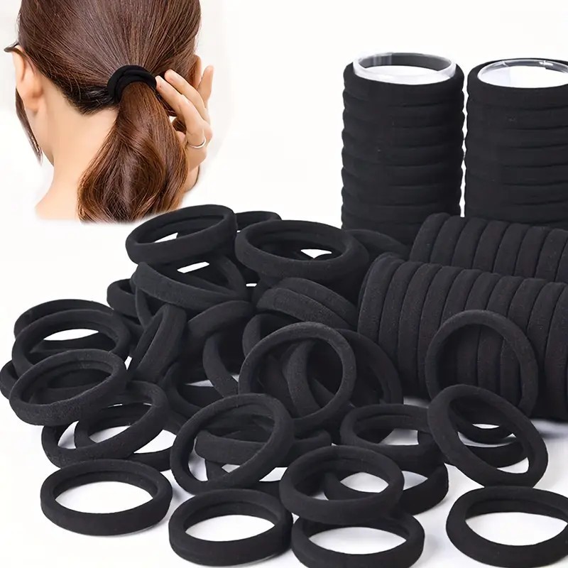 50PCS Black Hair Ties for Women No Damage Elastic Hair Bands for Thick hair