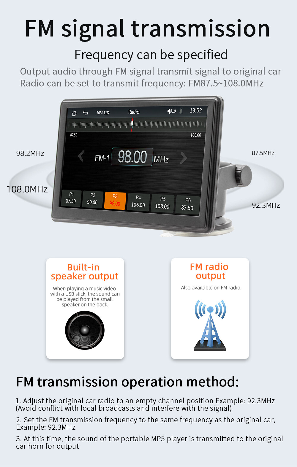 7" Wireless WiFi Android Auto/iPhone MirrorLink BT Portable Carplay Navigation