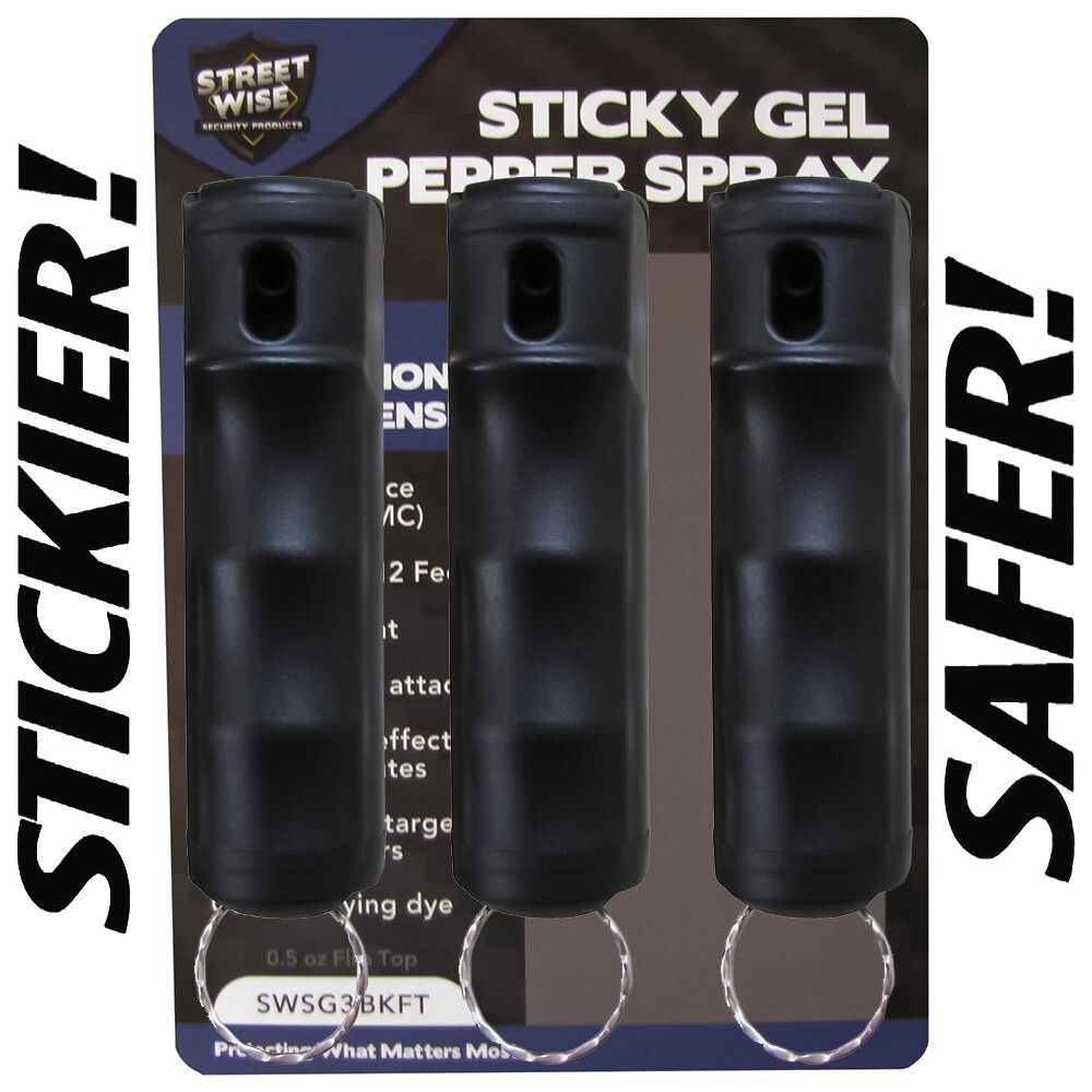 Streetwise STICKY GEL Pepper Spray - 3 Pack 1/2oz Flip Top Keychain Self Defense