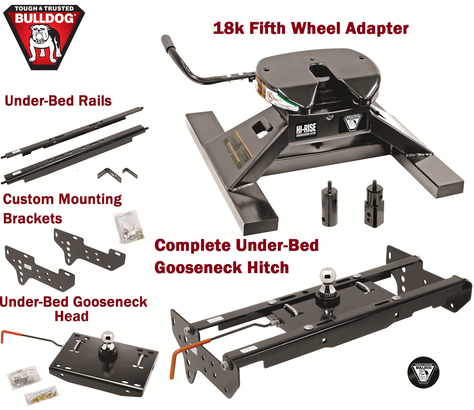 BULLDOG UNDERBED GOOSENECK TRAILER HITCH & 18K 5TH WHEEL ADAPTER 99-16 F250 F350