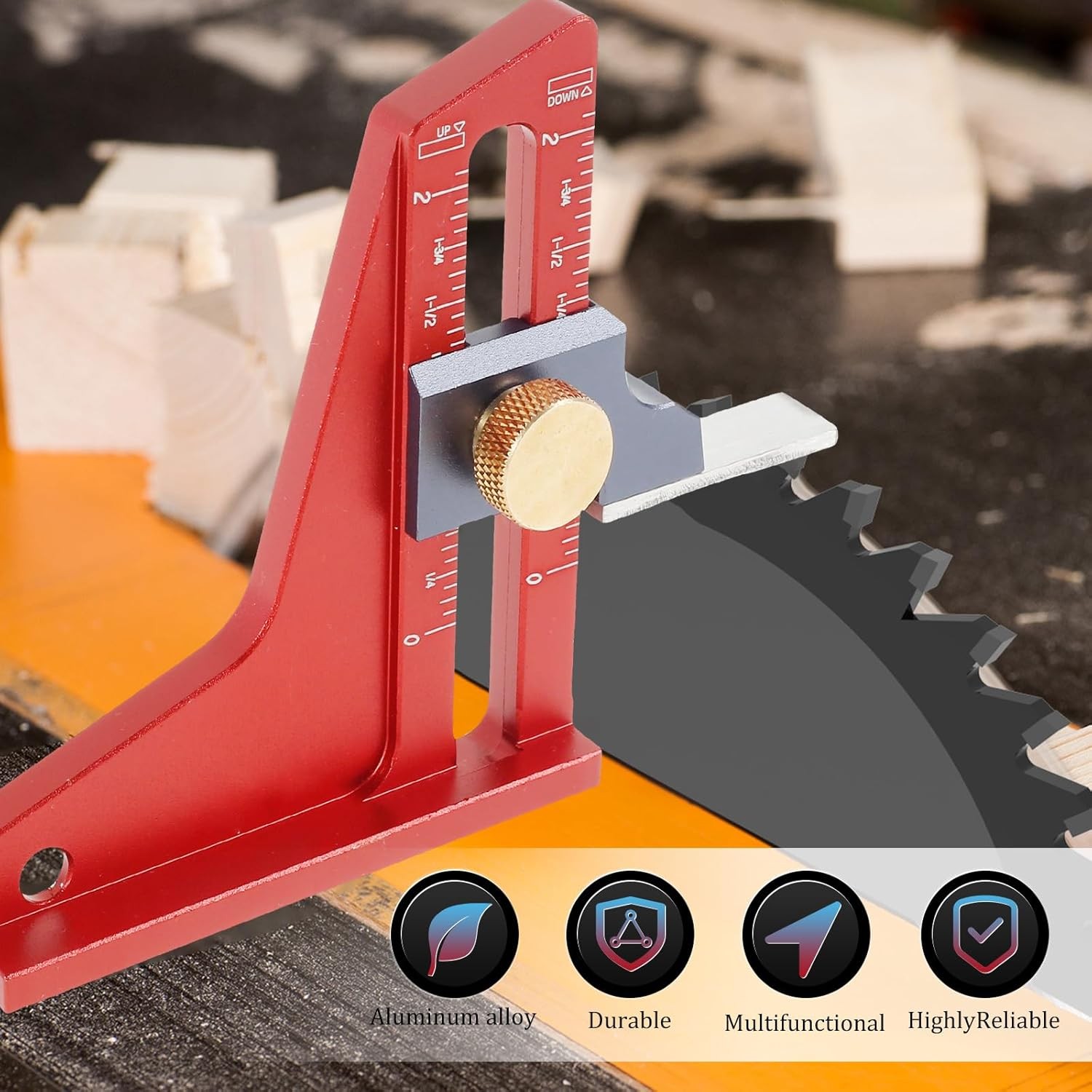Table Saw Measuring Ruler Depth Gauge W/CNC Laser Scale & Height Lock Adjustable