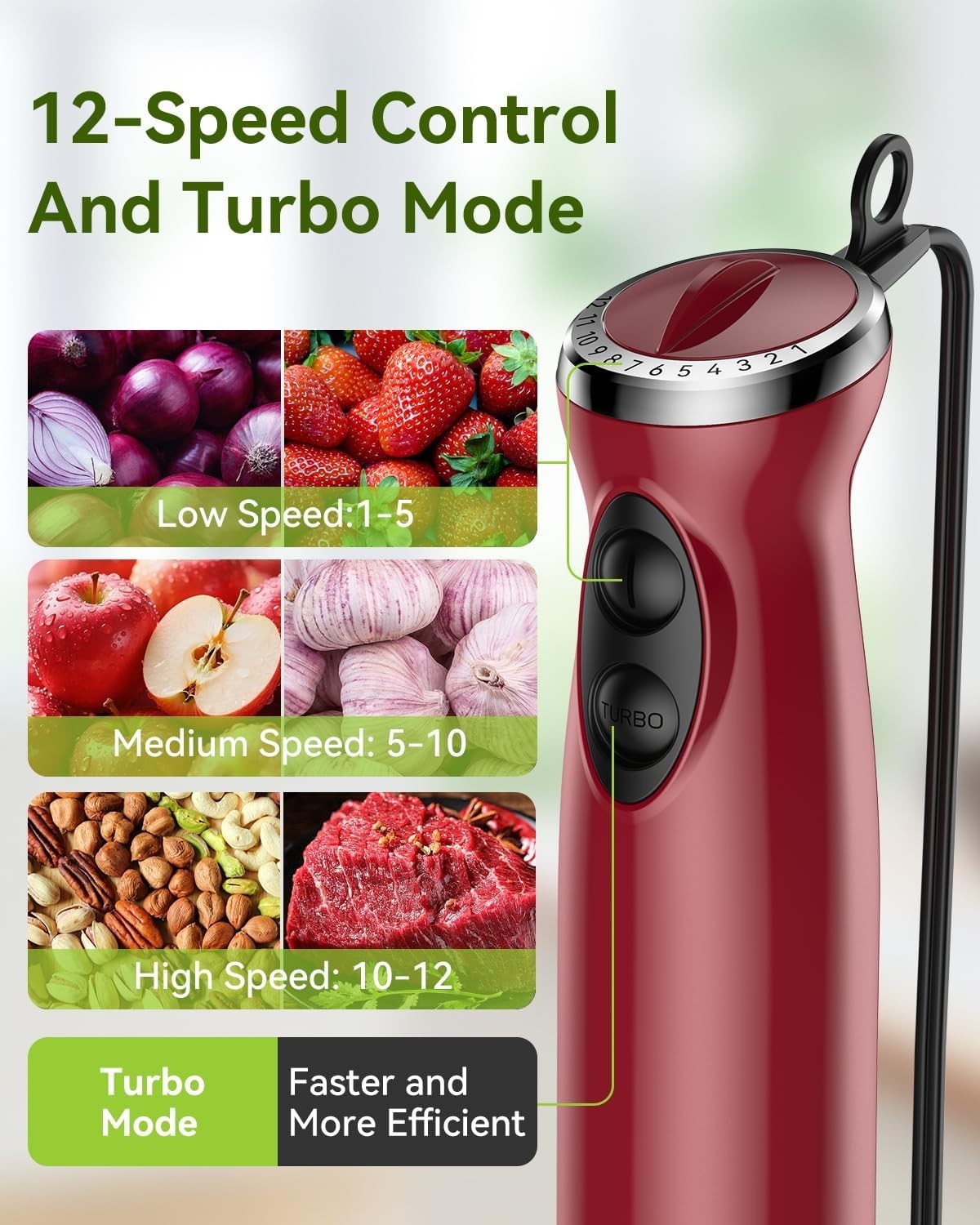 1000W Hand Blender - 12-Speed Kitchen Tool with Versatile Attachments