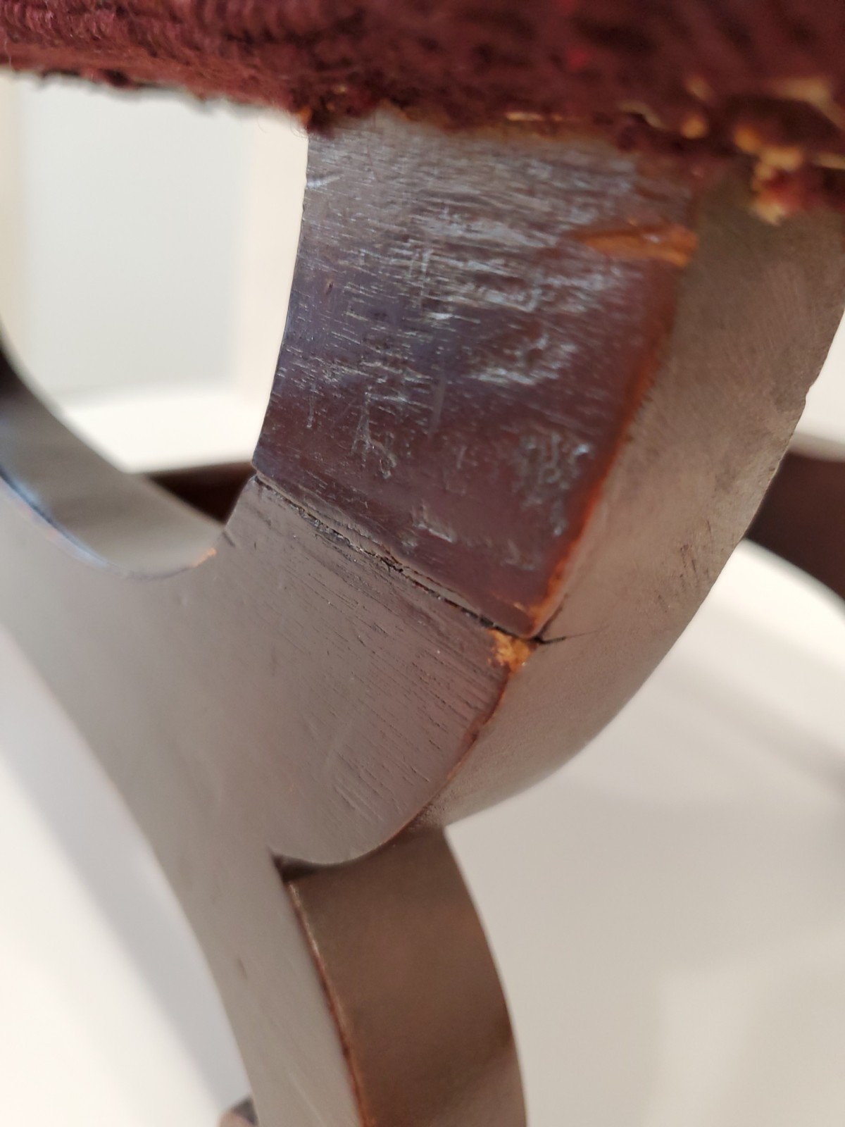 Vintage Needlepoint Foot Stool Ottoman Floral Burgundy Mahogany base