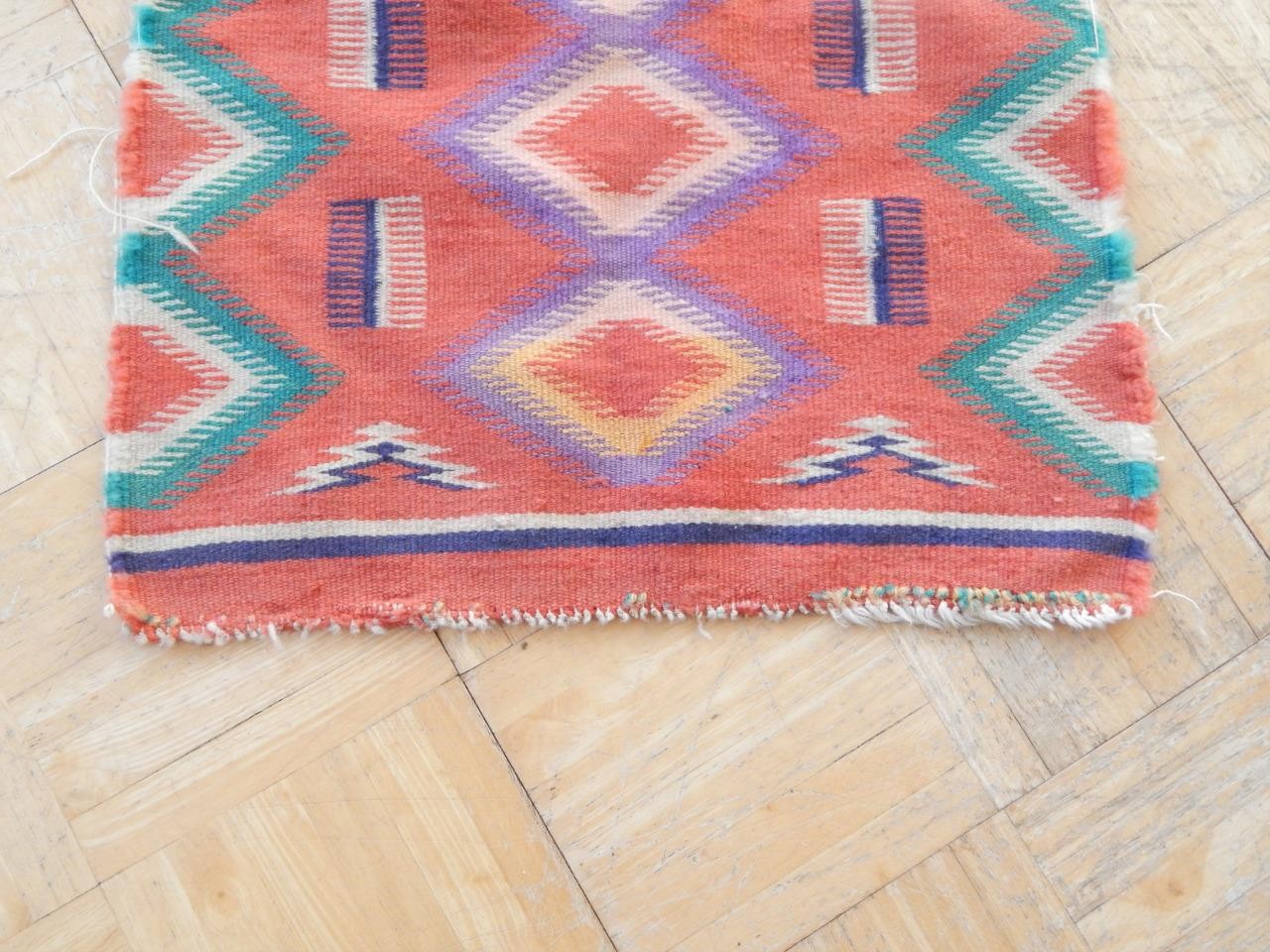 ANTIQUE 6 COLOR GERMANTOWN NAVAJO INDIAN RUG - 16.5 X 24.5" - NO RESERVE !