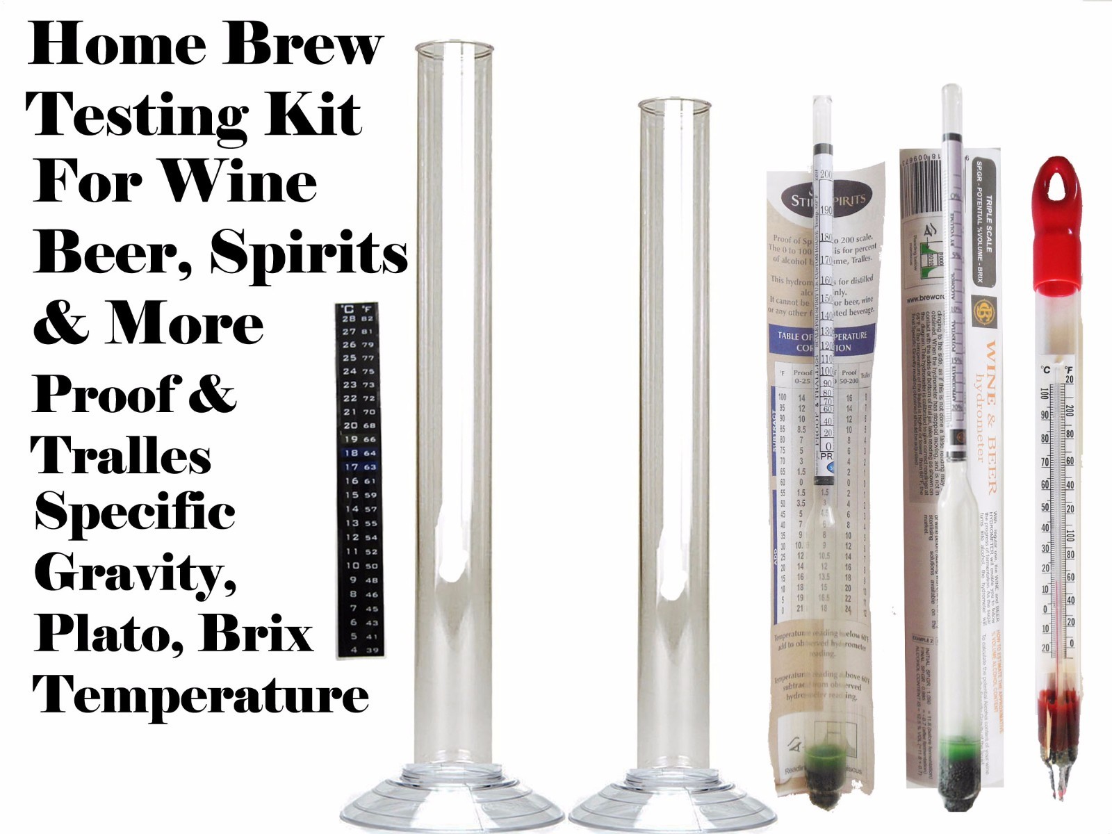 Beer Wine Moonshine Testing Kit - Thermometer Hydrometer Alcoholmeter LCD Jar
