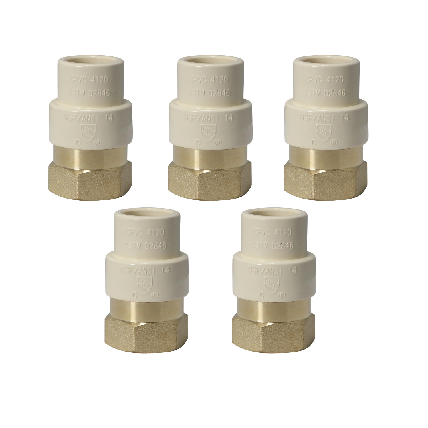 5 Pack XFITTING 1/2" Female NPT x 1/2" CPVC Adapter, CPVC Female Adapter