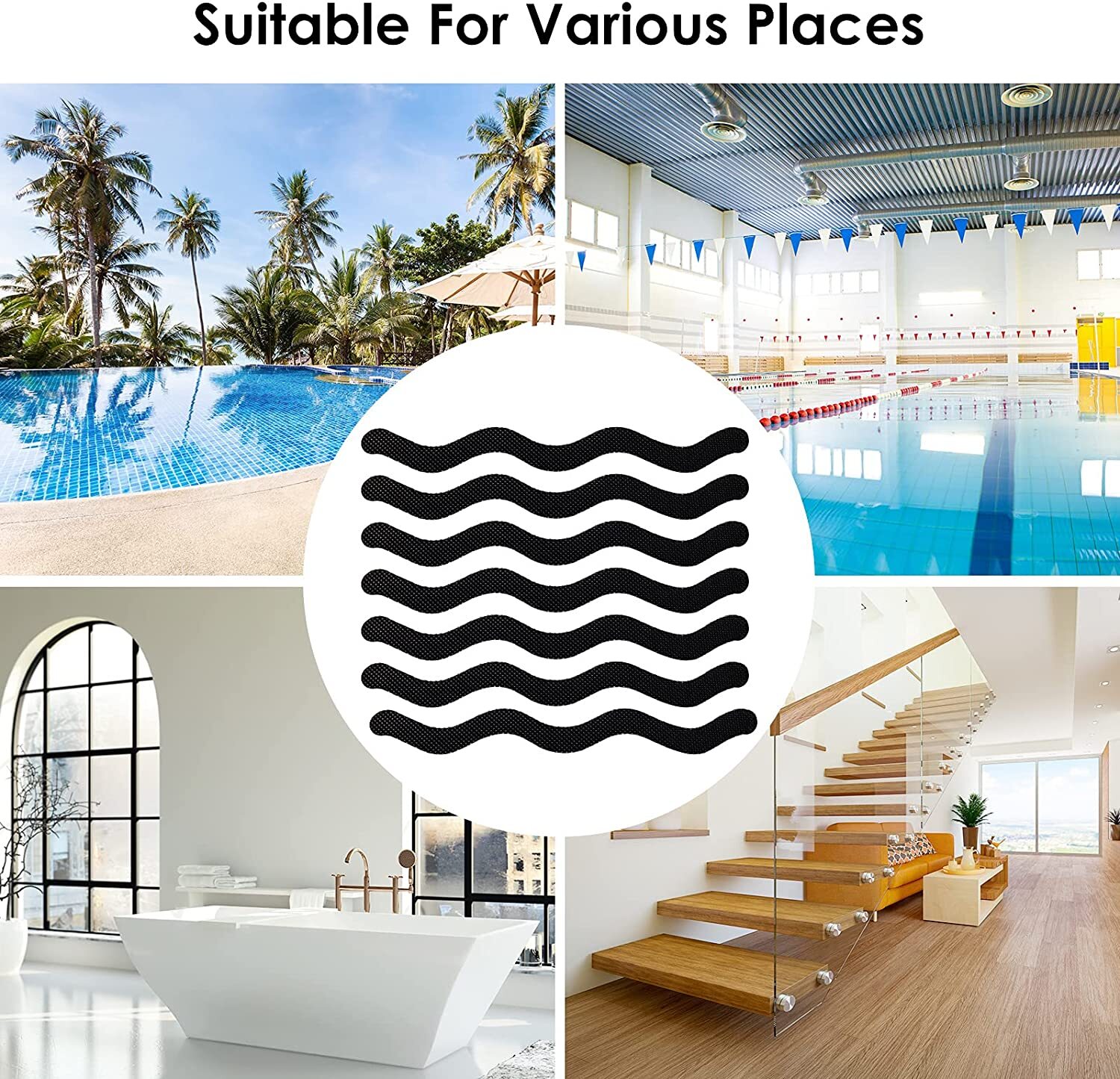 24PCs Bath Tub Shower Stickers Anti Slip Grip Strips Non-Slip Stickers