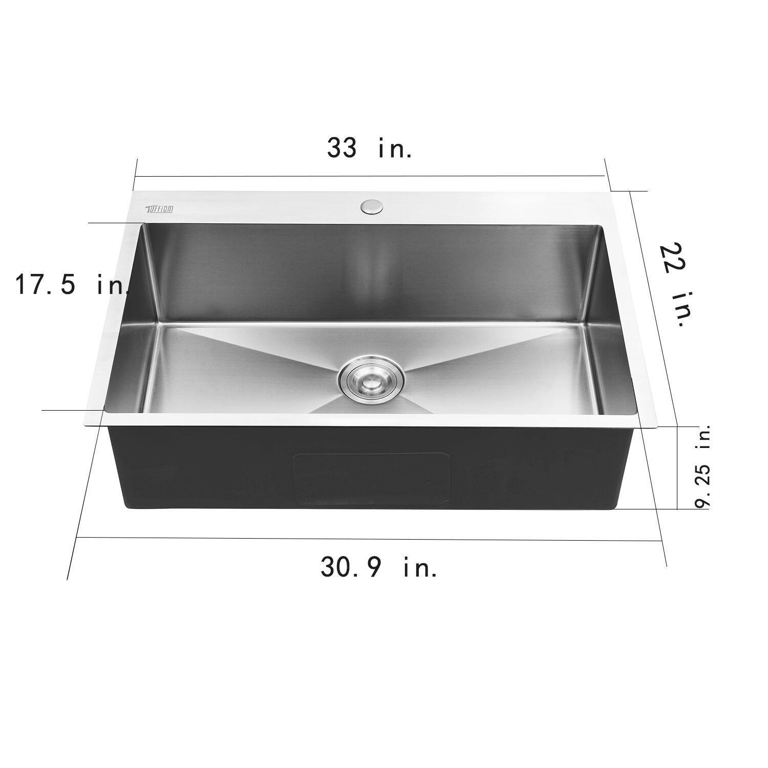 33"x 22"x 9" Single Basin Stainless Steel Top Mount Kitchen Sink w/ Bottom Grid