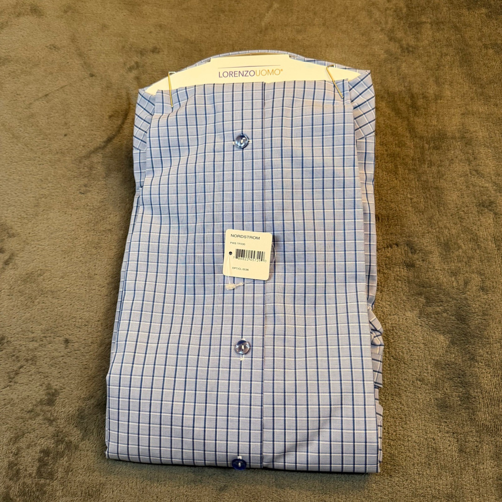 Lorenzo Uomo Trim Fit No Wrinkle Blue Check Dress Shirt Mens 15.5 34/35 PWS NEW