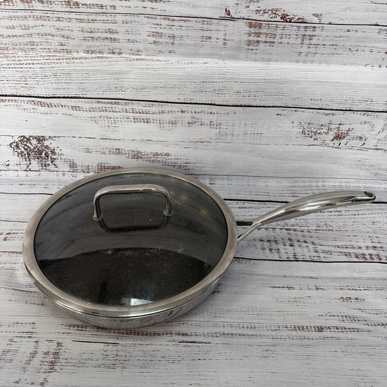Pampered Chef 12" Stainless Steel Pan HEX Clad SKILLET w/ GLASS LID!
