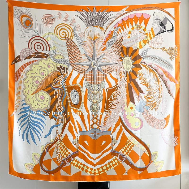 Sallys 100% Twill Silk Large Wrap Scarf Stole Feathers Print Square Shawl 135cm