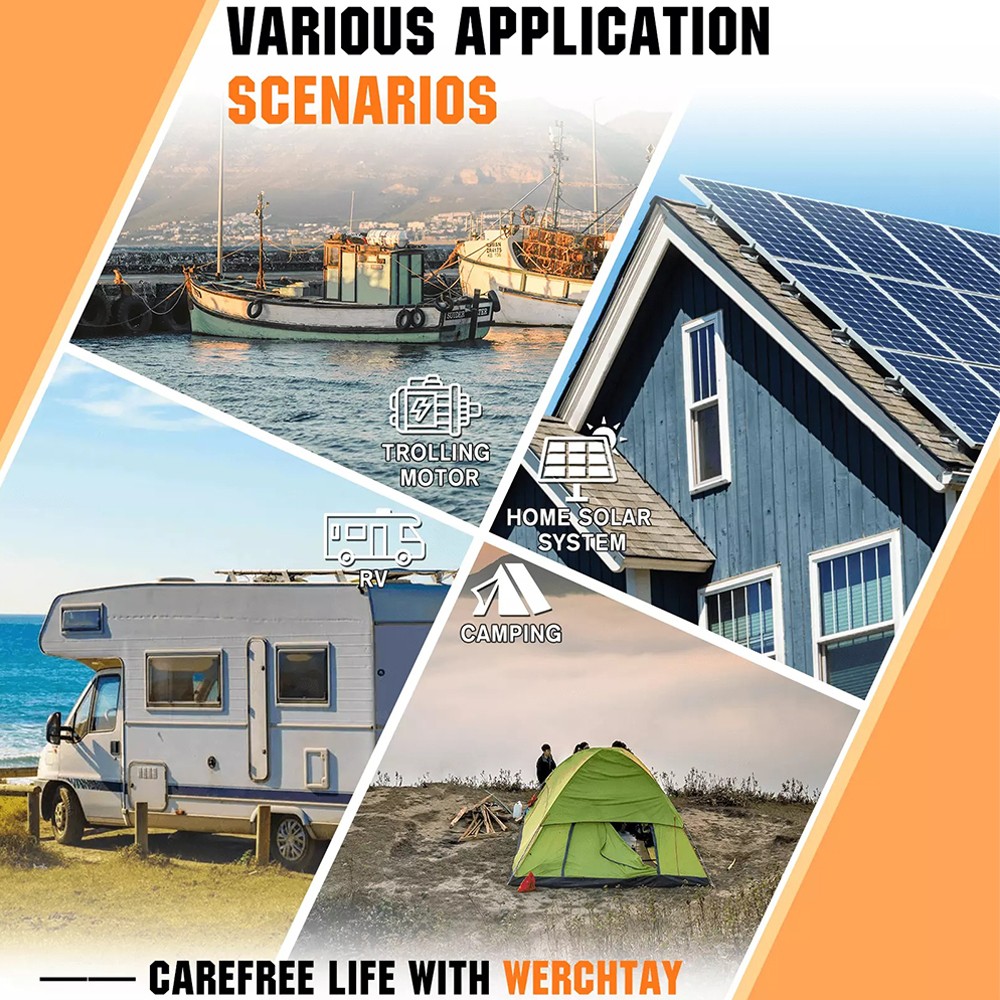 POERUNI 12V 200Ah LiFePO4 Lithium Battery Built-in BMS Deep Cycle for Solar RV