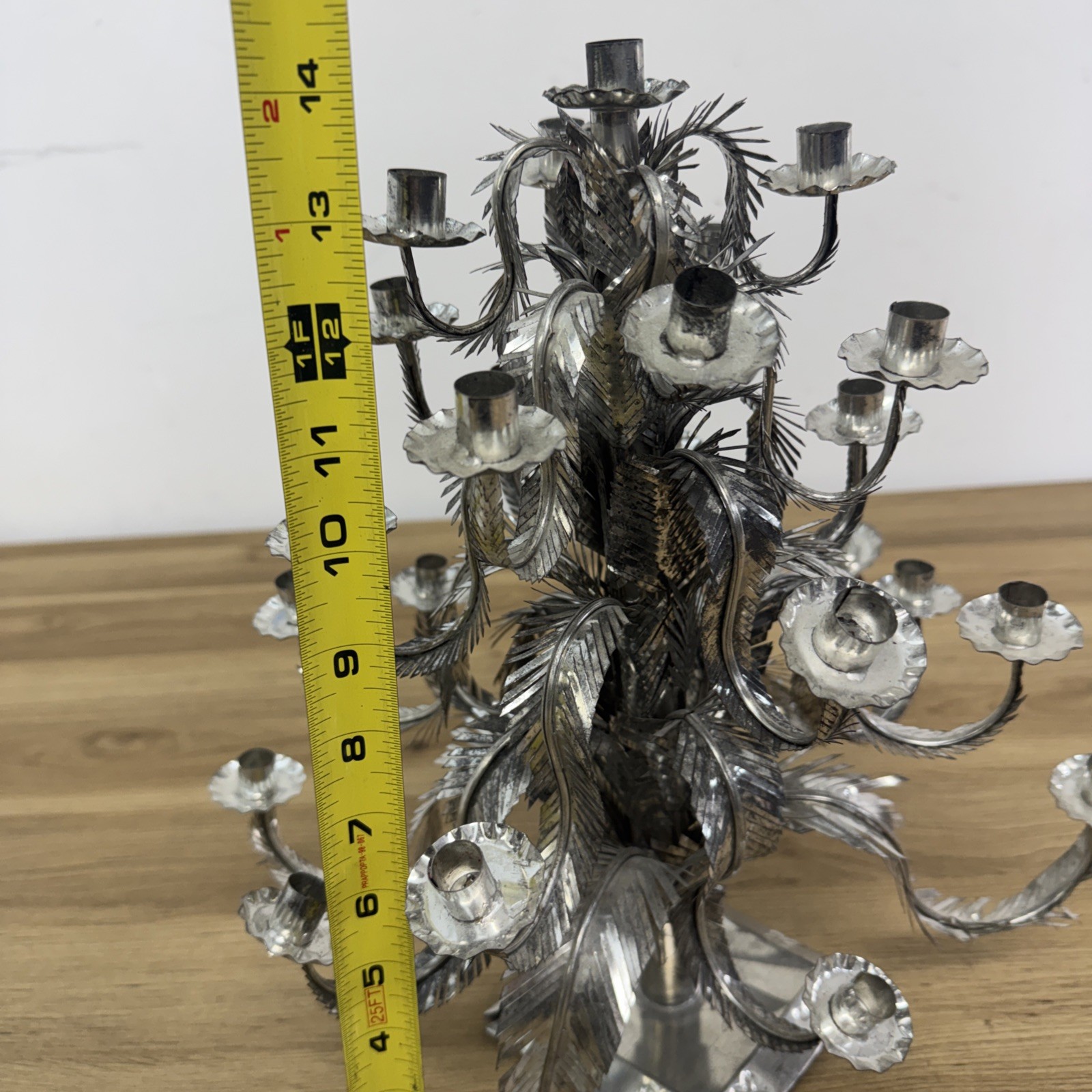 Elegant Rare Mexico Tin Art 25 FEATHER Candelabra Christmas Tree