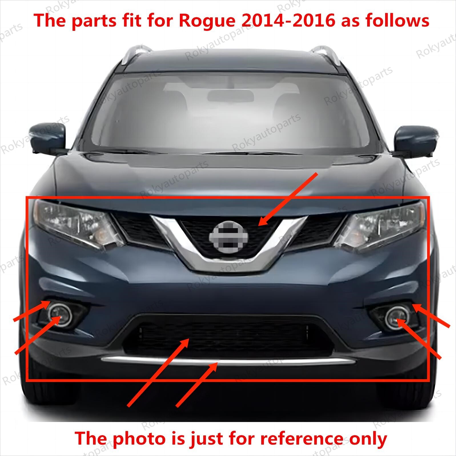 11PC For Rogue 2014-2016 Upper Grille Lower Mesh Chrome Molding Trim Fog lights