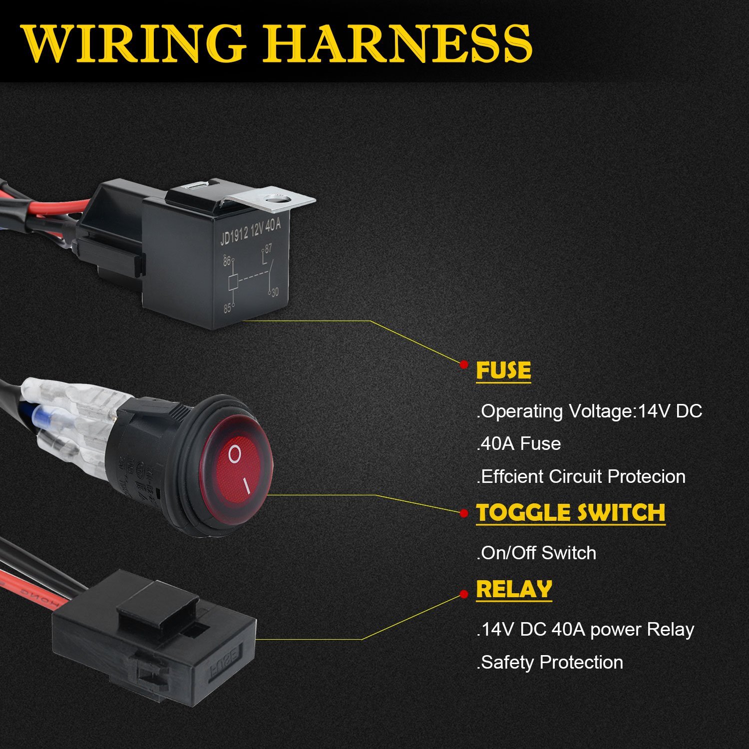 Wiring Harness Kit ON-OFF Switch Offroad Relay Fuse LED Work Light Bar 2-Lead