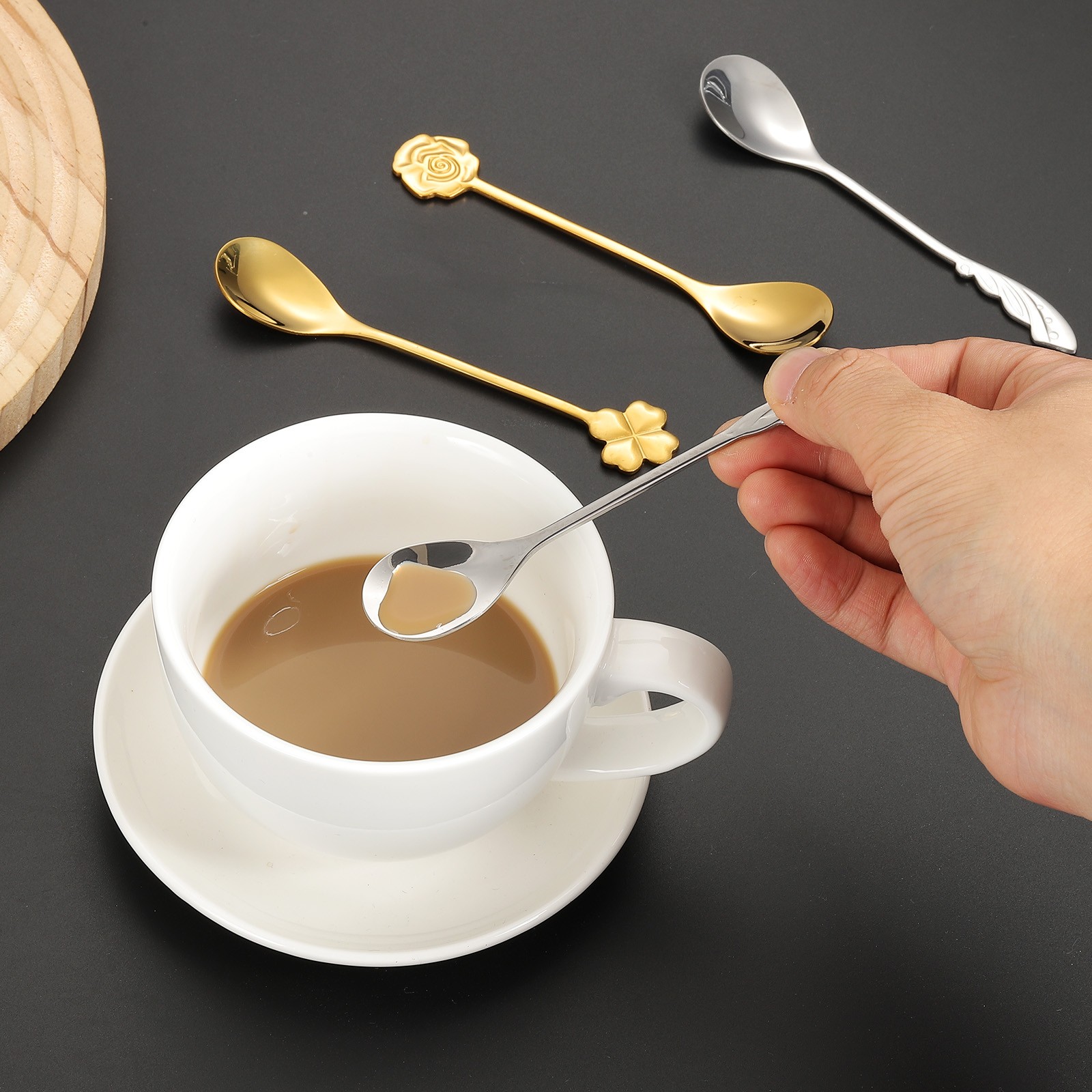 6pcs Coffee Spoons, Rose Tea Spoons Stainless Steel, Gold
