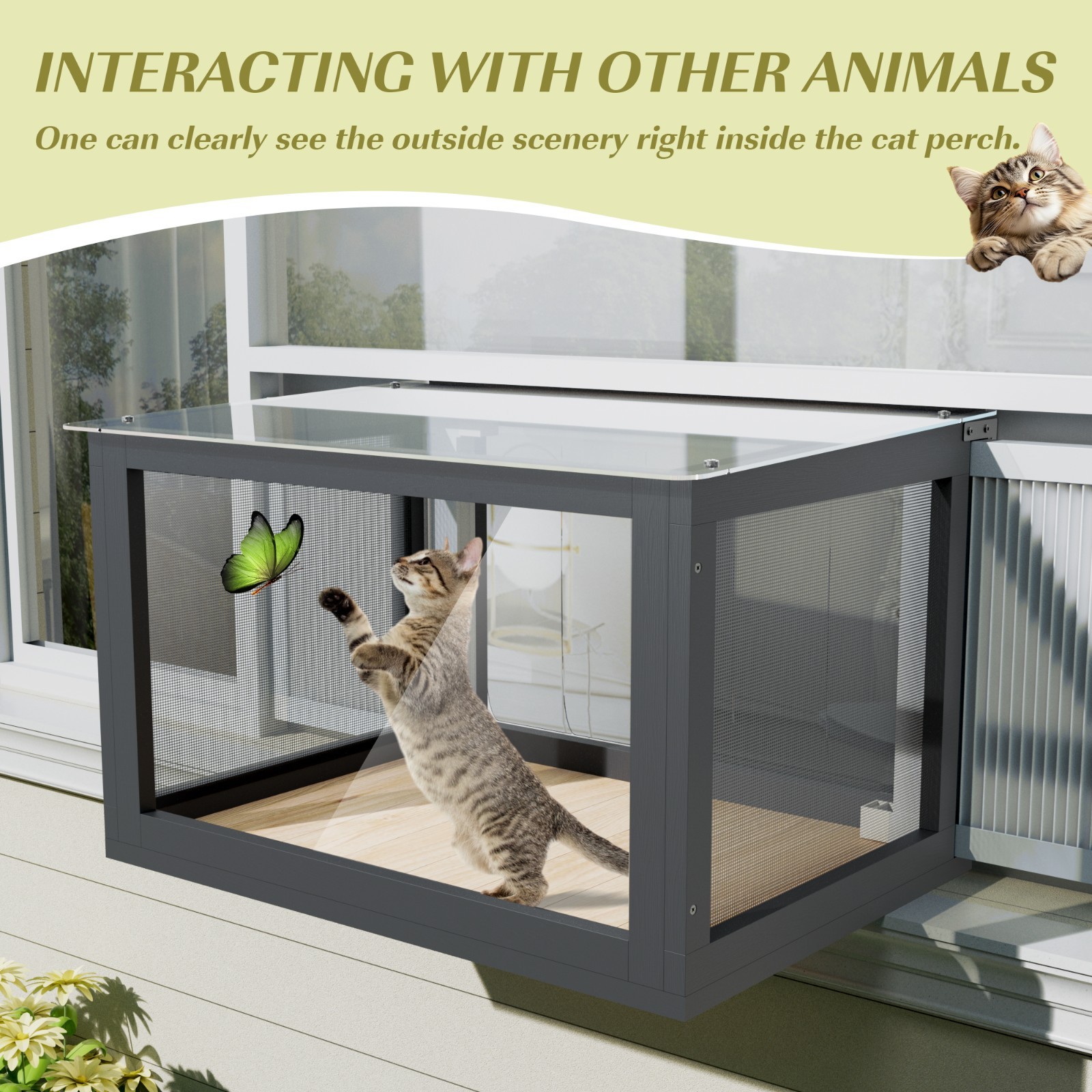 Cat Window Box, Catio Outdoor Cat Enclosure with Bug Proof Wire Mesh