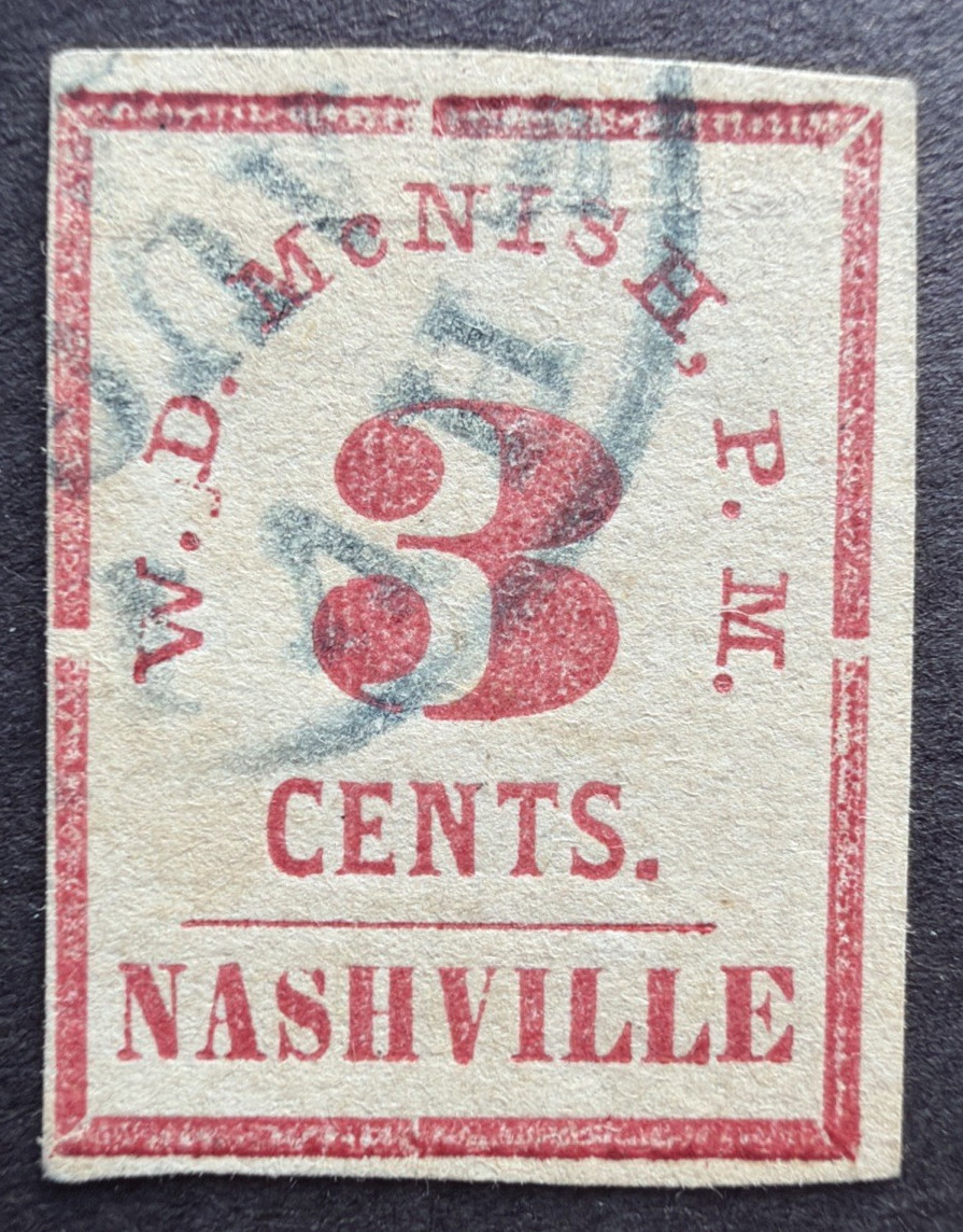 Confederate States CSA Sc# 4AX1  Provisional Nashville, TN 3c Stamp Type IV Used