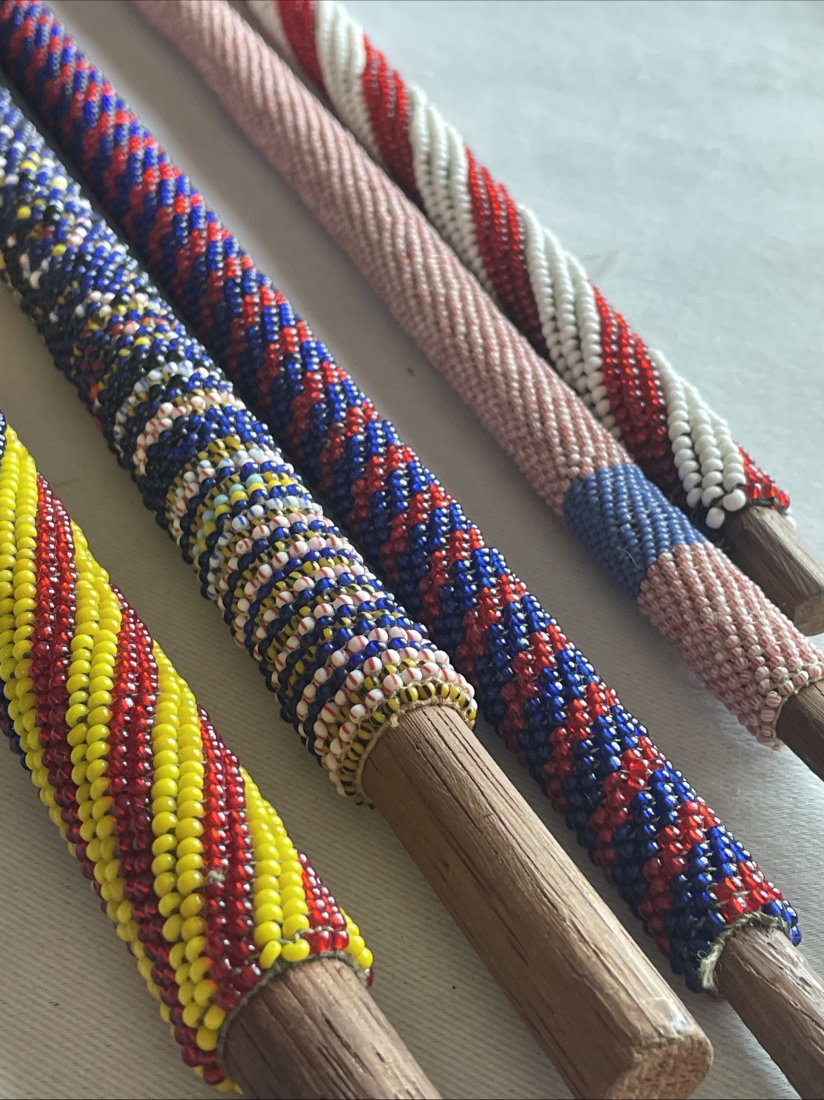 5-Vintage African Beaded Wooden War Club Throwing Stick Ceremony Spiritual Art