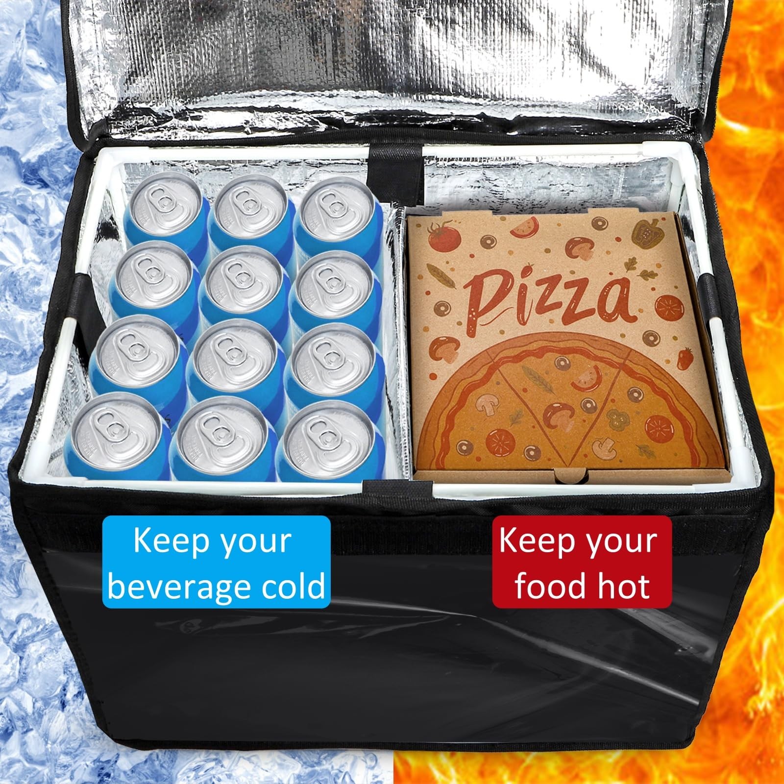 DEAYOU Insulated Food Delivery Bag for Bike, Pizza Delivery Bag with Divider and
