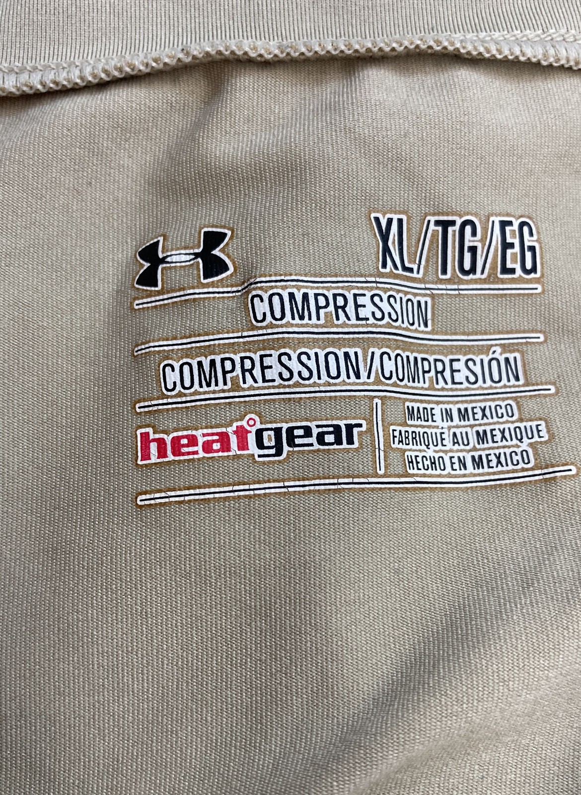 Under Armour Mens HeatGear Compression T-Shirt Tan Short Sleeve Sz XL