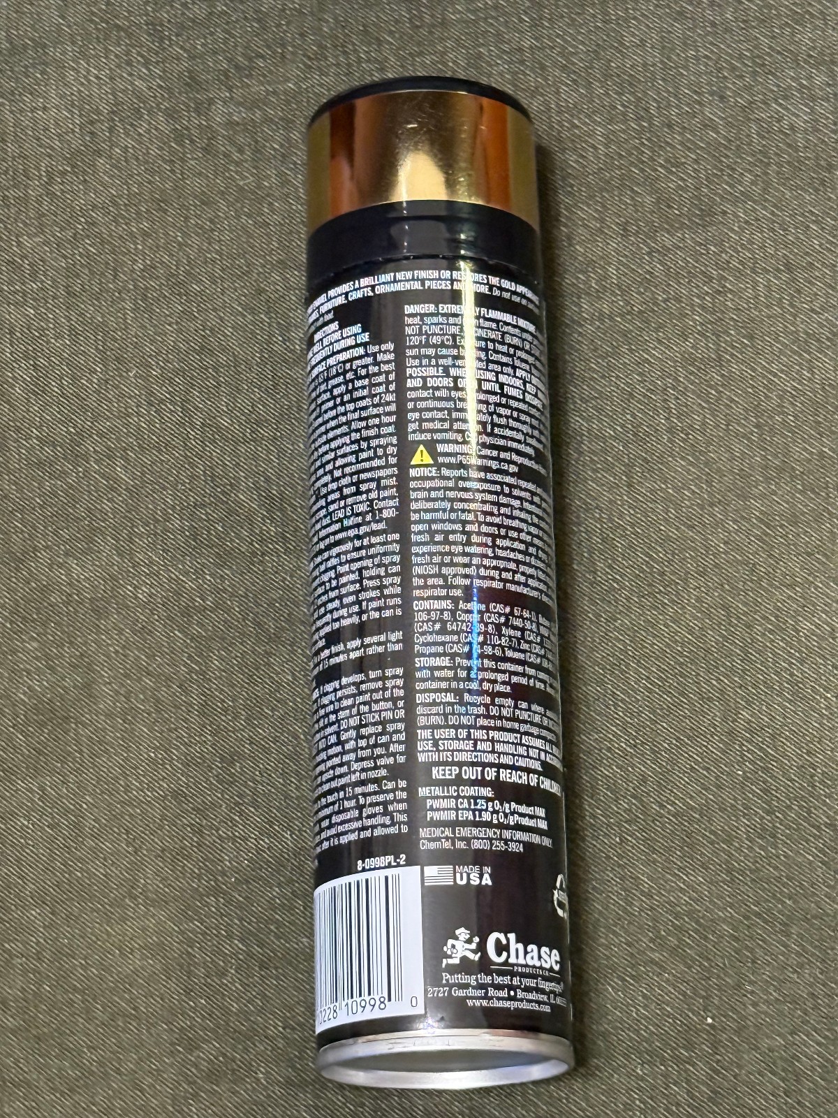 Chase 8.5 8 1/2 Ounce 24kt GOLD SPRAY ENAMEL Brilliant Finish $5.00 a Can
