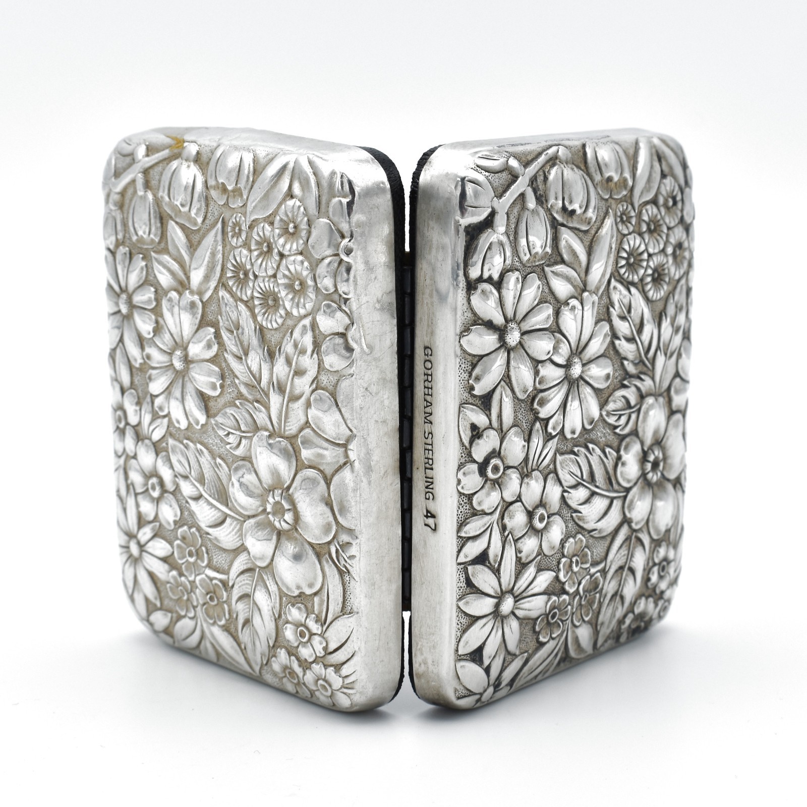 Vintage Gorham Sterling Silver Key Case Box 47 Floral Double Sided USA